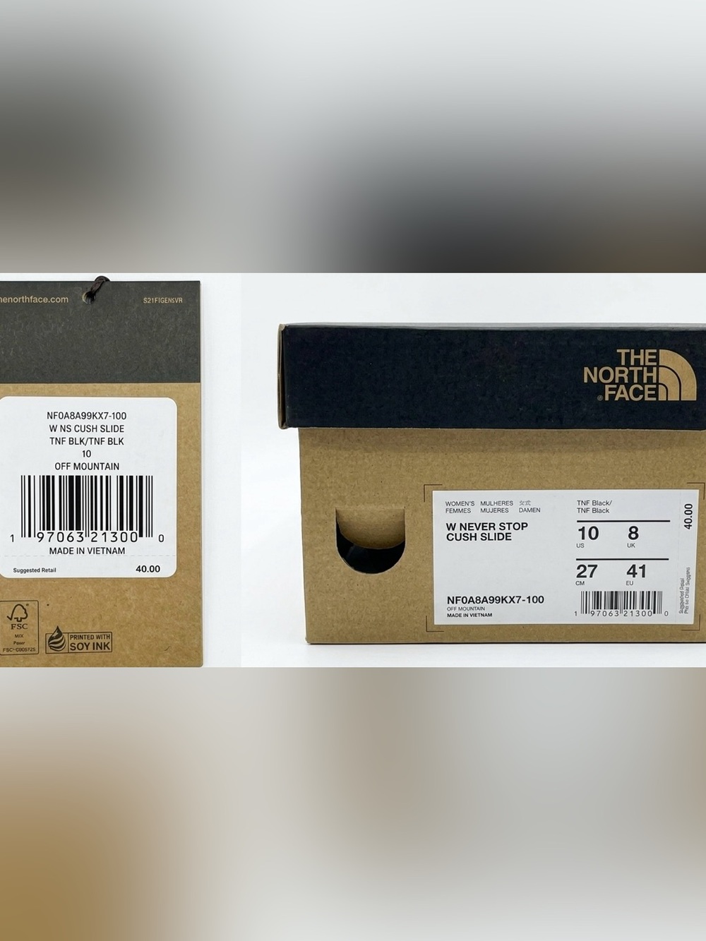 The North Face Women’s Never Stop Cush Slide Sandals – Black/White Size 10 - Picture 2 of 6